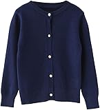 SMILING PINKER Little Girls Crewneck Cardigans Button Knitted Uniform Sweaters Solid Long Sleeves(8-9 Years,Navy Blue)